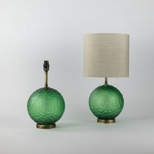 Pair Of Small Green Cut Glass 'Ball' Lamps On Antique Brass Bases (T8236)