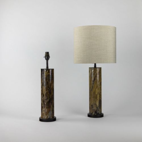 Pair Of Small Glass 'Tortoise Shell' Cylinder Lamps On Brown Bronze Bases (T8237)