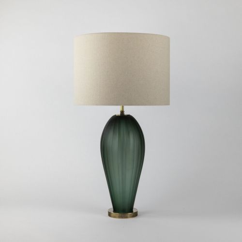 Single Medium Grey Cut Glass Balloon Lamp On Antique Brass Bases (T8238)