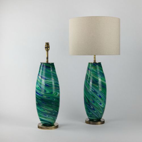 Pair Of Green Glass 'Twist' Lamps On Antique Brass Bases (T8240)