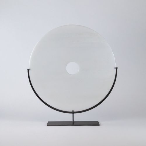 White Stone Disk On Brown Bronze Stand (T8259)