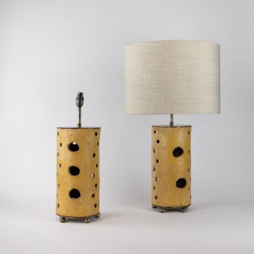 Pair Of 19th Century French Pottery Kiln Stands Converted To Lamps With Antique Brass Bases (T8265)