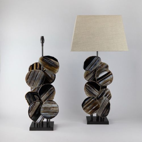 Pair Of Brown Agate Disc Lamps On Brown Bronze Bases (T8268)