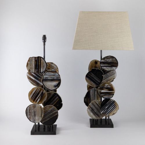 Pair Of Brown Agate Disc Lamps On Brown Bronze Bases (T8270)