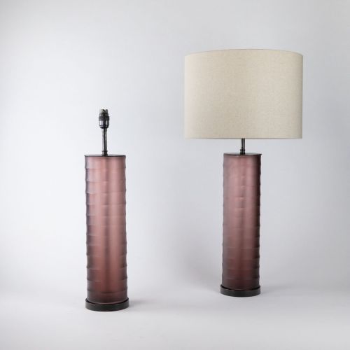 Pair Of Large Pink Cut Glass 'Rolo' Lamps on Brown Bronze Bases (T8273)