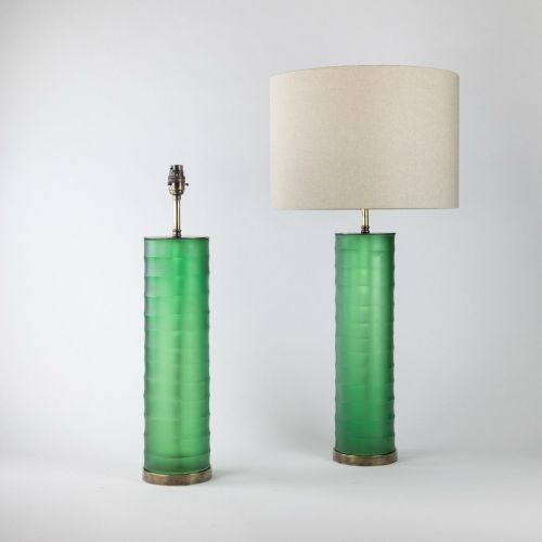 Pair Of Large Green Cut Glass 'Rolo' Lamps On Antique Brass Bases (T8274)