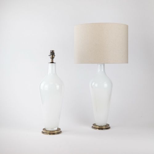 Pair Of White Coloured 'Standard' Lamps On Antique Brass Bases (T8280)