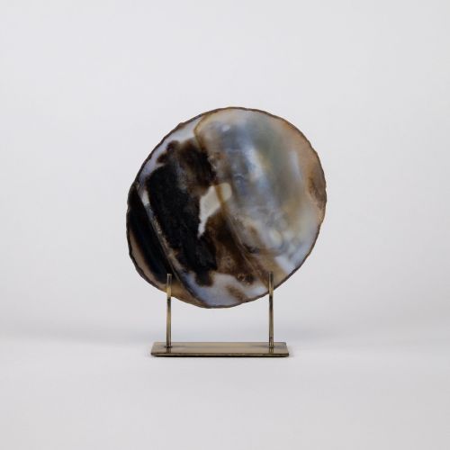 Small Black Agate On Antique Brass Stand (T8281)