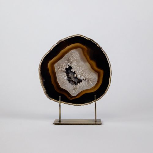 Small Black Agate On Antique Brass Stand (T8284)