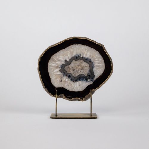 Small Black Agate On Antique Brass Stand (T8285)