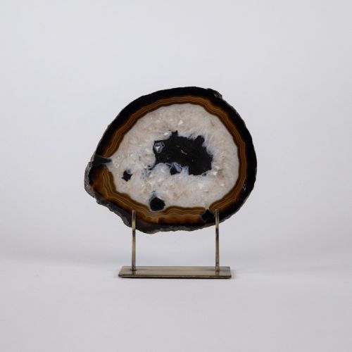 Small Black Agate On Antique Brass Stand (T8286)