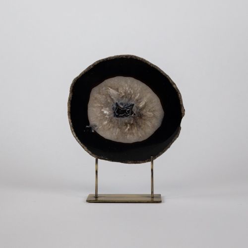 Small Black Agate On Antique Brass Stand (T8288)