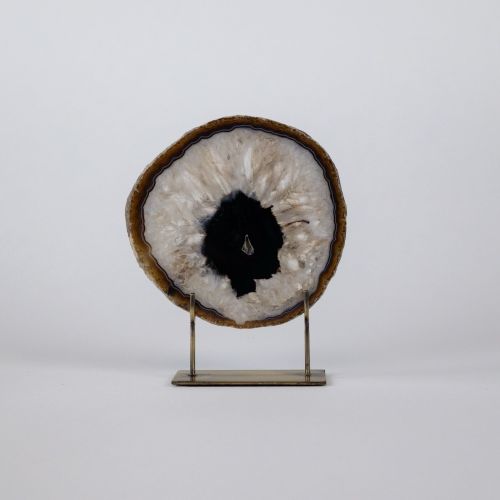 Small Black Agate On Antique Brass Stand (T8289)