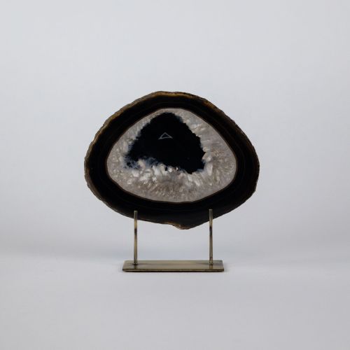 Small Black Agate On Antique Brass Stand (T8291)