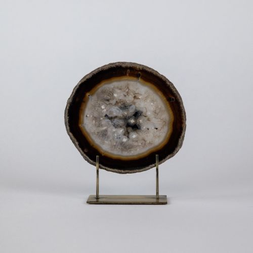 Small Black Agate On Antique Brass Stand (T8293)