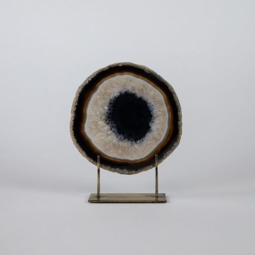 Small Black Agate On Antique Brass Stand (T8294)