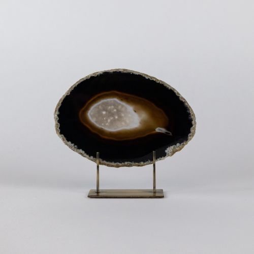 Small Black Agate On Antique Brass Stand (T8296)