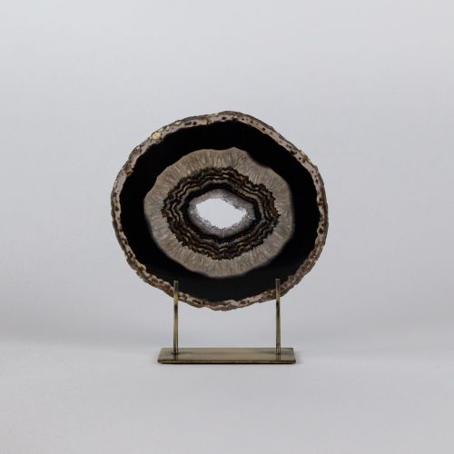 Small Black Agate On Antique Brass Stand (T8297)