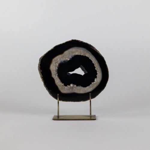 Small Black Agate On Antique Brass Stand (T8298)