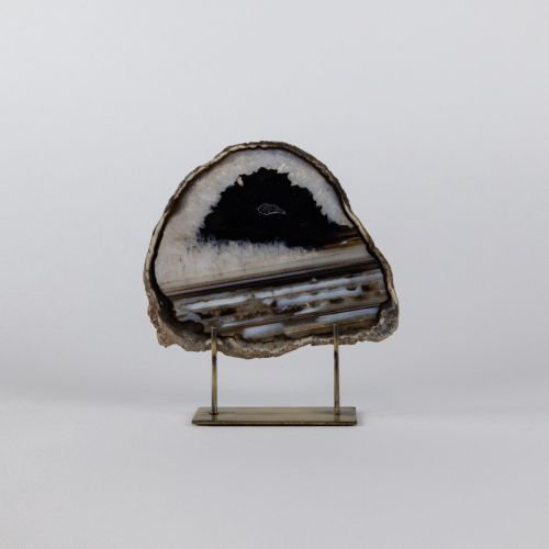 Small Black Agate On Antique Brass Stand (T8299)