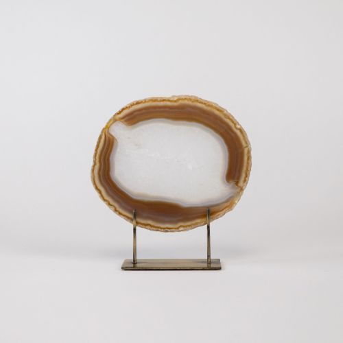 Small Brown Agate On Antique Brass Stand (T8310)