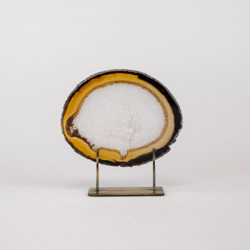 Small Brown Agate On Antique Brass Stand (T8311)