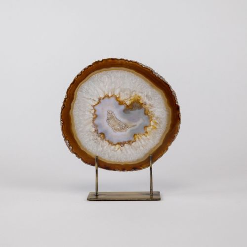 Small Brown Agate On Antique Brass Stand (T8315)
