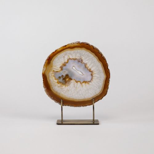 Small Brown Agate On Antique Brass Stand (T8318)