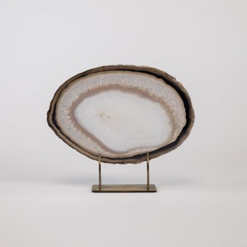 Small Grey Agate On Antique Brass Stand (T8321)