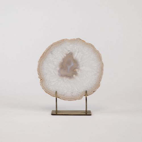 Small Grey Agate On Antique Brass Stand (T8326)
