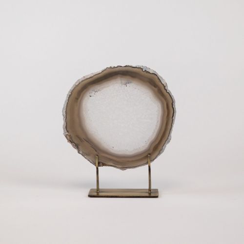 Small Grey Agate On Antique Brass Stand (T8327)