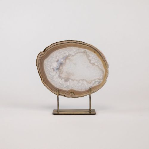 Small Grey Agate On Antique Brass Stand (T8328)