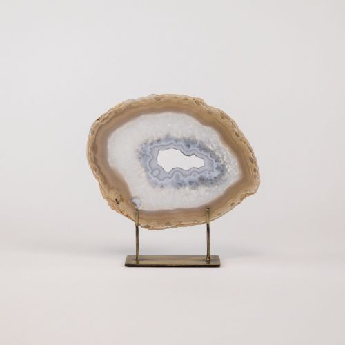 Small Grey Agate On Antique Brass Stand (T8329)