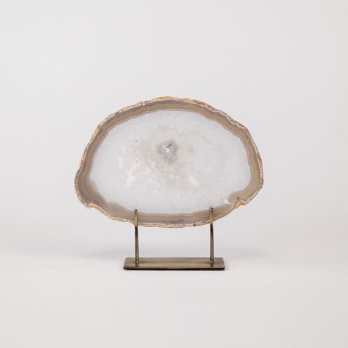Small Grey Agate On Antique Brass Stand (T8330)