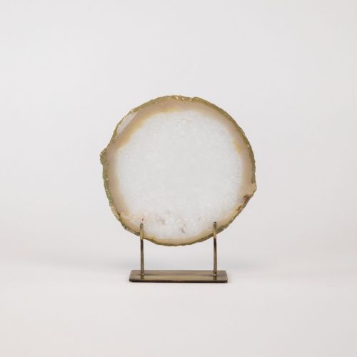 Small Grey Agate On Antique Brass Stand (T8332)
