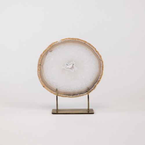 Small Grey Agate On Antique Brass Stand (T8333)