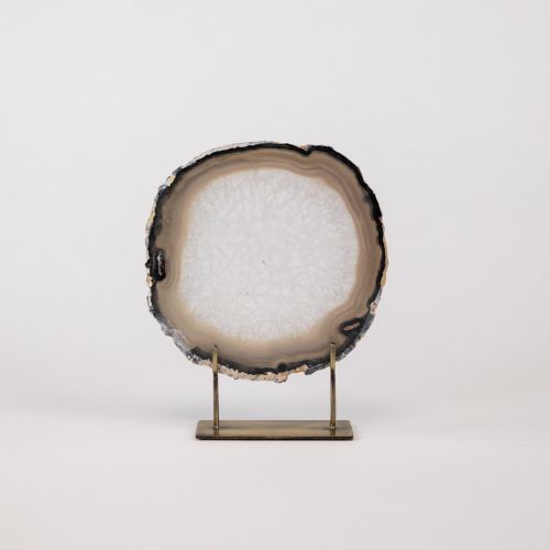 Small Grey Agate On Antique Brass Stand (T8334)
