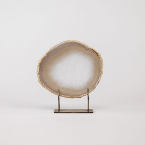 Small Grey Agate On Antique Brass Stand (T8335)