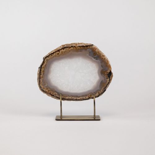 Small Grey Agate On Antique Brass Stand (T8337)