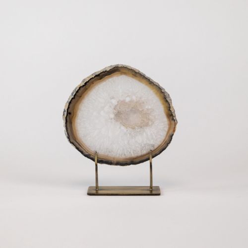 Small Grey Agate On Antique Brass Stand (T8338)