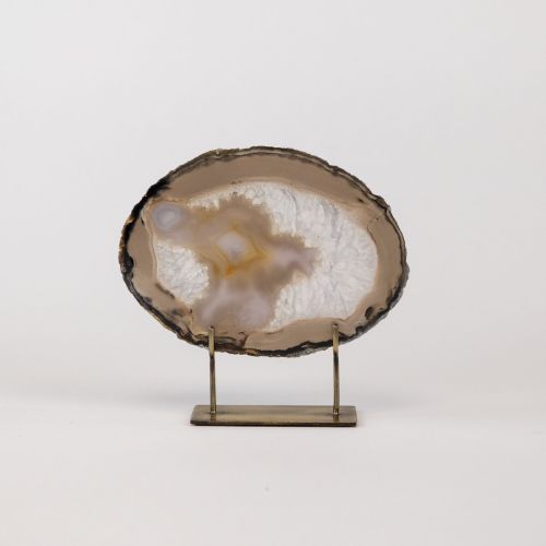 Small Grey Agate On Antique Brass Stand (T8339)