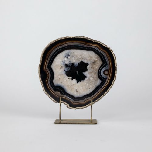 Medium Black Agate On Antique Brass Stand (T8349)