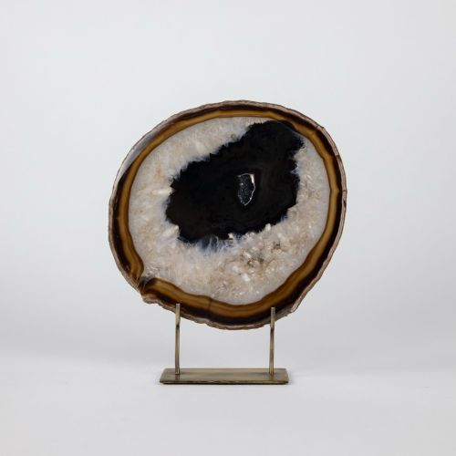 Medium Black Agate On Antique Brass Stand (T8352)