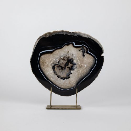 Medium Black Agate On Antique Brass Stand (T8353)