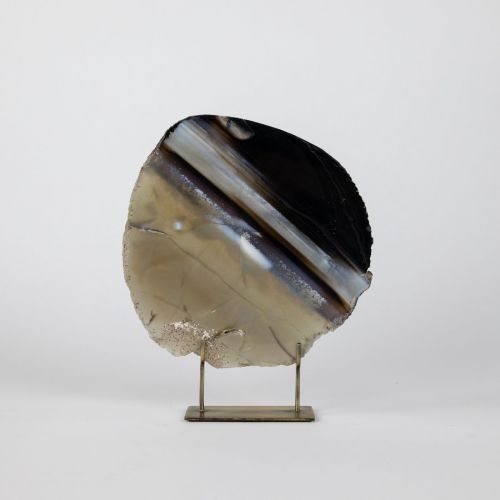 Medium Black Agate On Antique Brass Stand (T8354)