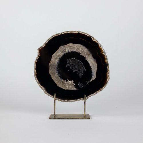 Medium Black Agate On Antique Brass Stand (T8356)
