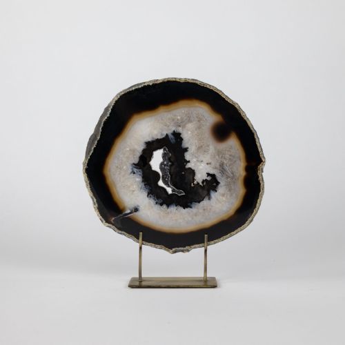Medium Black Agate On Antique Brass Stand (T8357)