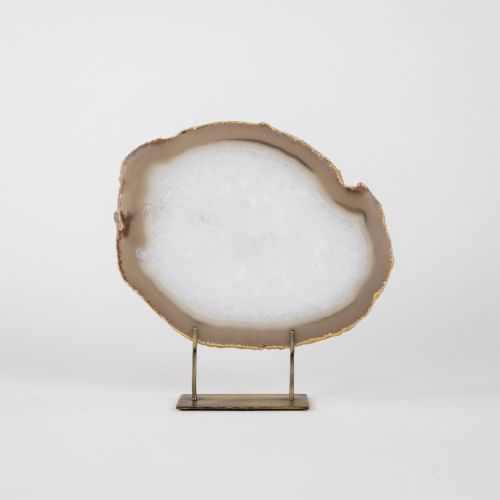 Medium Grey Agate On Antique Brass Stand (T8371)