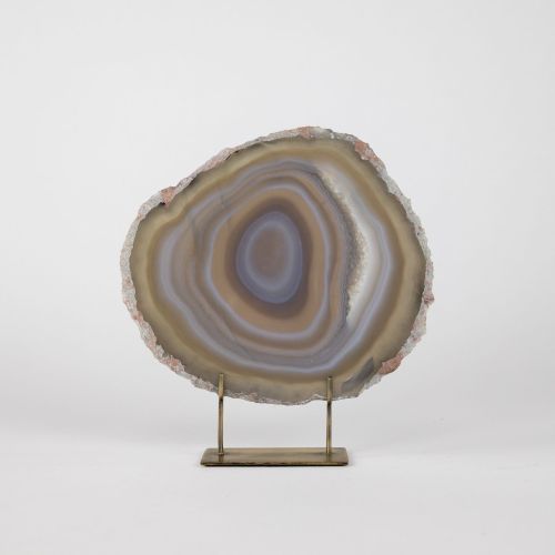 Medium Grey Agate On Antique Brass Stand (T8372)