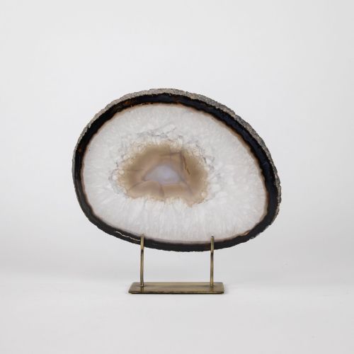 Medium Grey Agate On Antique Brass Stand (T8373)